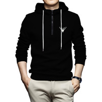 TOPLOT Men's Woolen Blend Solid Hoodie with Hooded Neck (Zip-Hoodie-5146-Black-L)