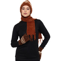 AMOLDO Women's Soft Knitted Winter Warm Woolen Cap with Woolen Lovely Muffler|Fur Cap with Muffler (Brown with Gloves)