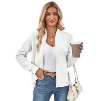 Shasmi Women's White Polyester Solid Color Long Sleeve Zip Up Bomber Casual Baseball Spring & Autumn Solid Texture Baseball Collar Jacket (JW 150 White L)