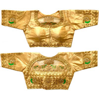 Pujia Mills Women's Phantom Silk Elephant Half Sleeve Saree Blouse (Gold, 38)