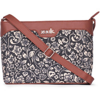 ZOUK FloMotif Floral Printed Vegan Leather Black Harmony Sling Bag With Adjustable Strap For Women's Girls