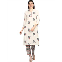 Vaamsi Women's Poly Crepe Ethnic Motifs Printed Straight Kurta Pant Set (PKSET1008_Off White_XL)