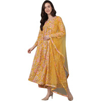 Vaamsi Women's Floral Printed Kurta Palazzos With Dupatta (VKSKD1622_XXL_Yellow)