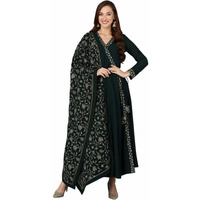 Vaamsi Women's Poly Georgette Embroidered Flared Angrakha Pant With Dupatta (PKSKD1912_Green_S)