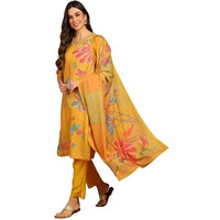 Vaamsi Women's Floral Printed Straight Kurta Pant with Dupatta (PKSKD2416_3XL_Yellow)