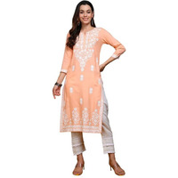 Vaamsi Women's Viscose Rayon Solid Embroidered Straight Kurta (VCK9761_S_Peach)