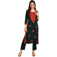 Vaamsi Women's Viscose Rayon Floral Embroidered Straight Kurta (VCK9762_M_Green)