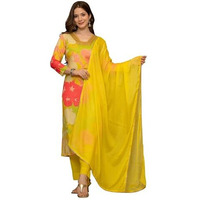 Vaamsi Women's Rayon Blend Floral Straight Printed Kurta Pant With Dupatta (PKSKD2425_XXL_Yellow)