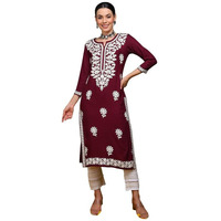 Vaamsi Women's Viscose Rayon Solid Embroidered Straight Kurta (VCK9770WIN_XL_Burgundy)