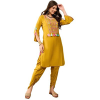 Vaamsi Women's Solid Straight Embroidered Kurta Dhoti Set With Tassels (VKSET1524_XXL_Mustard)