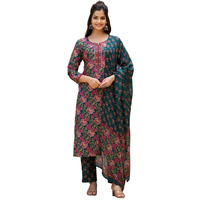 Vaamsi Women's Floral Straight Printed Kurta Pant With Dupatta Set (VKSKD2283_S_Green)