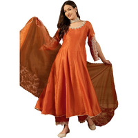 Vaamsi Women's Silk Blend Solid Embroidered Anarkali Kurta Pant With Dupatta Set (PKSKD2364_Orange_4XL)