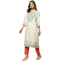 BIBA Women Cotton Printed Straight Kurta(Assorted19099_Beige_L)