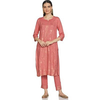 BIBA Women's Rayon Kurta Suit Set (SKDASRTD8815ESS23CRL_Coral_L)