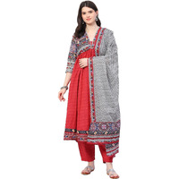 BIBA Women's Cotton Printed Anarkali Salwar Kurta Dupatta (Skdikat Sto8991_Maroon_40)