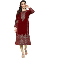 BIBA Womens Polyester Blend Printed Straight Mix and Match Kurta (Winter W19962_Maroon_36)