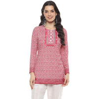 BIBA Women Printed Straight Mix and Match(Crepe KURTI20368_Pink_38)