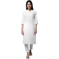 Aurelia White Solid Cotton Rayon Blend Regular Kurta