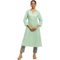 W for Woman Women's Cotton Solid Regular Kurta (23AUW19871-220625_Mint Blue_12)