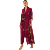 Soch Womens Maroon Silk Blend Suit Set with Floral Print and Hand Embroidery