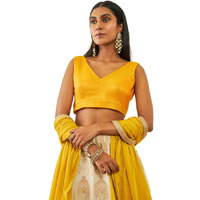 Soch Womens Mustard Tussar V-Neck Back-Open Sleeveless Blouse