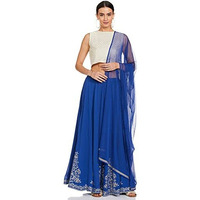 BIBA Women's Ethnic Off White/Blue Cotton Ethnic Wear Lehenga Set (Size_L)