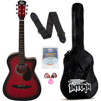 Intern INT-38C-RD-G Linden Wood Cutaway Right Handed Acoustic Guitar Kit, With Bag, Strings, Pick And Strap (Red, 6 Strings)