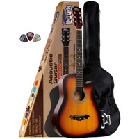 Intern Int-38c Sunburst Linden Wood Acoustic Guitar Kit with Carry Bag and Picks