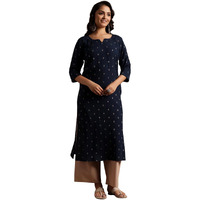 Libas Women's Cotton Ethnic Motifs Straight Kurta (29182O Blue