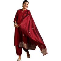 Libas Women's Silk Blend Kurta Set (39046_Maroon