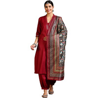 Libas Women's Silk Blend Kurta Set (39063_Maroon