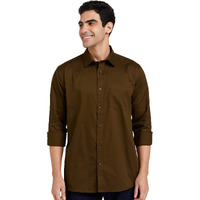 Amazon Brand - Symbol Men's Solid Cotton Formal Shirt | Plain | Full Sleeve - Regular Fit (Available in Plus Size) (Brown_44)