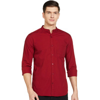 Amazon Brand - Symbol Men's Cotton Shirt | Chinese Collar | Casual | Plain | Full Sleeve | Summer - Regular Fit (Available in Plus Size) (Maroon_M)