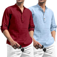 Zombom Combo of Men's Solid Cotton Blend Full Sleeve Straight Kurta Shirt (Pack of 2)