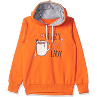 T2F Girl's Cotton Hooded Neck Regular Fit Hoodie (GLS-SS-36_Orange_13-14 Years)