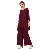 TADKEE Women's Solid Color Round Neck 3/4 Sleeve Co-ord Set | Casual Wear Co ord Set | Kurta Set for Women (FN-Round-Sugar-Cord-124-Maroon-M)