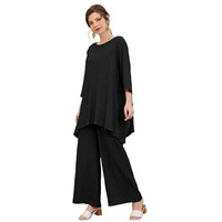 TADKEE Women's Solid Color Round Neck 3/4 Sleeve Co-ord Set | Casual Wear Co ord Set | Kurta Set for Women (FN-Round-Sugar-Cord-124-Black-XL)