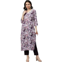 ANNI DESIGNER Women's Cotton Blend Straight Printed Kurta with Pant (SouthZ Purple-NW_M_Wine_Medium)