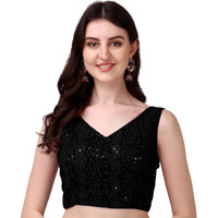 Pujia Mills Women's Georgette Sipali Sequin Work Sleeveless Blouse (Lakhnavi 5_Black_38)