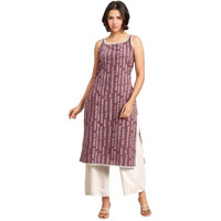 rytras Women's Cotton Printed Straight Sleeveless Kurta(Purple,3XL)