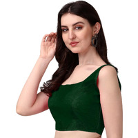 Pujia Mills Women's Deep Neck Silk Sleeveless Readymade Blouse (Sando_Green_38)