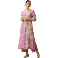 GoSriKi Women's Cotton Blend Straight Printed Kurta with Pant (Wanda Purple-GS_L_Purple_Large)