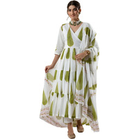 Sugathari Women's White Georgette Anarkali Floral Printed Kurta with Pant & Dupatta (Dress 113 White XL)