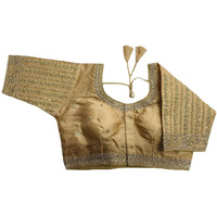 Pujia Mills Women's Readymade Blouse Embroidery Multi Coding Gold Thread Indian Ethnic Designer Stitched Women's Readymade Saree Half Sleeve Gold Color Blouse for Women for Saree Lehenga Choli