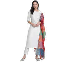 Janasya Women's Off-White Poly Silk Solid Kurta with Pant and Dupatta(SET268-KR-NP-M)