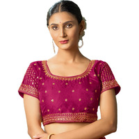 Pujia Mills Women's Pink Readymade Blouse Embroidery Multi Coding Gold Thread Indian Ethnic Designer Blouse Stitched Women's Readymade Short Sleeve Saree Blouse for Women for Saree Lehenga Choli