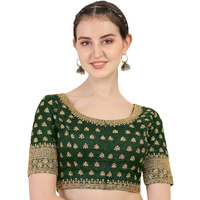 Pujia Mills Women's Silk Embroidery Sequins Work Readymade Saree Blouse