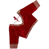Pujia Mills Women's Velvet Blouse for Women Readymade Blouse Half Sleeves Embroidery Blouse aari Work Blouse Readymade Saree Blouse Choli for Women Readymade Choli Blouse (Velvet 501 Red 38)