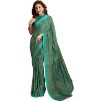 Satrani Women's Silk Crepe Paisley Printed Saree with Unstitched Blouse Piece (3844S2732N_Teal Green)