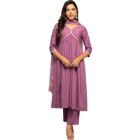 FIORRA Women's Lavender Crepe A-line Kurta with Pant and Dupatta SET0107